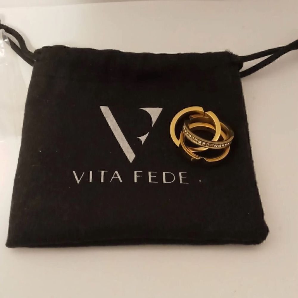 Vita Fede Cassio Pave Swarovski Crystal Gold 3 Ring Set New
